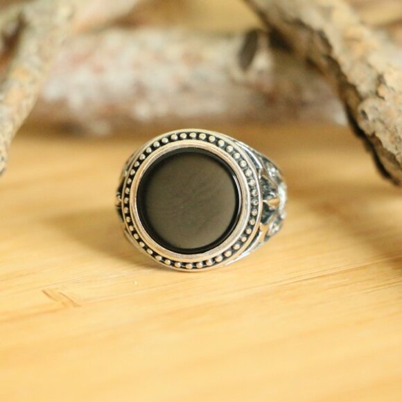 925 Sterling Silver Men's Ring Natural  Black Onyx - Picture 2 of 6